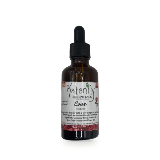Rose Body Oil 2 oz amber glass dropper bottle by Katanily Essentials
